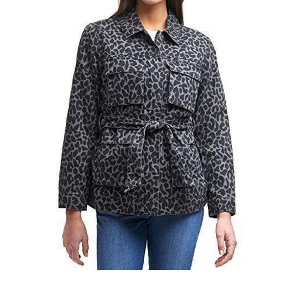 XL Levi's Lined grey black leopard belted jacket - Picture 4 of 7